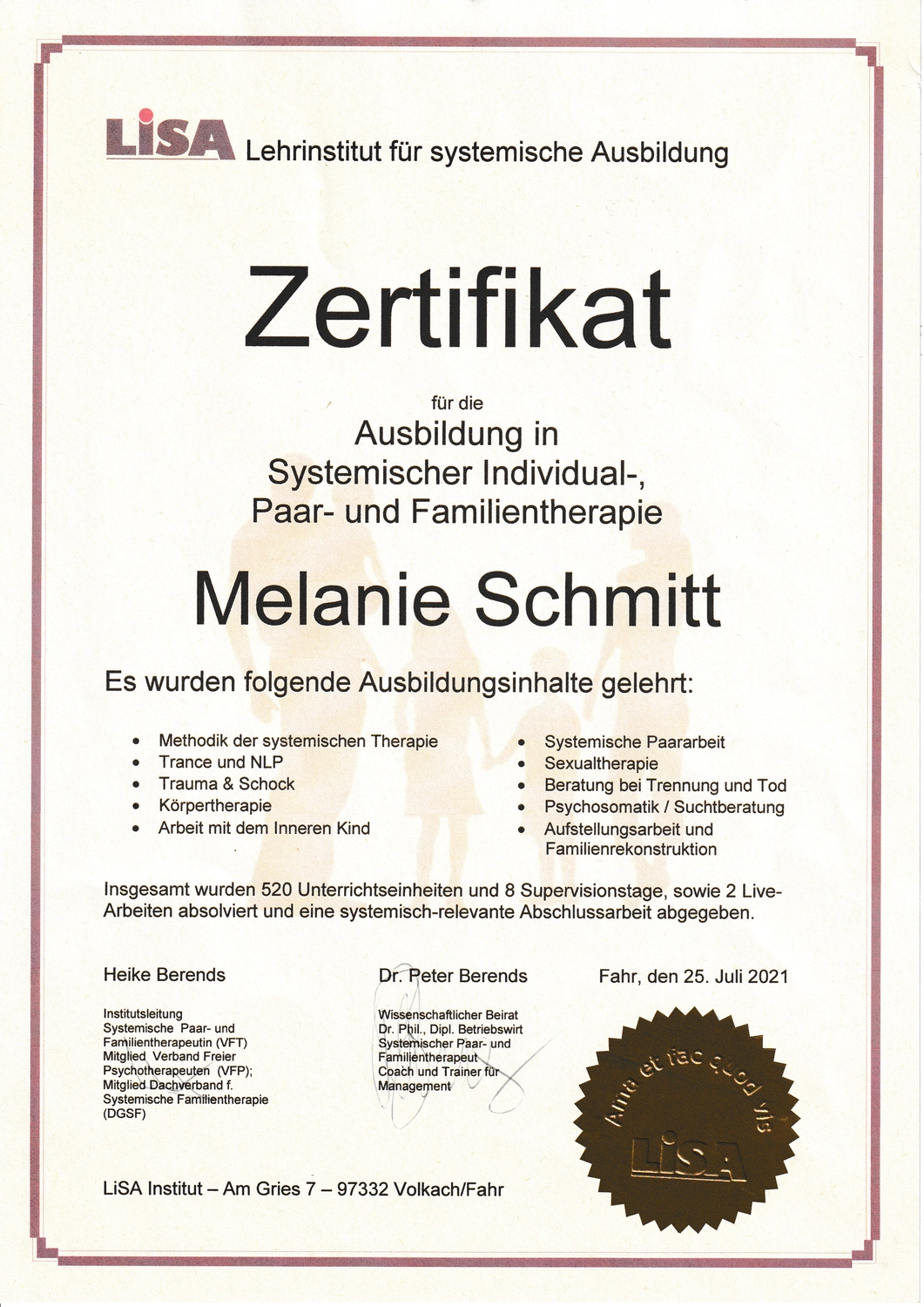 Praxisraumfuerdich - Melanie Schmitt, Coach - Zertifikat