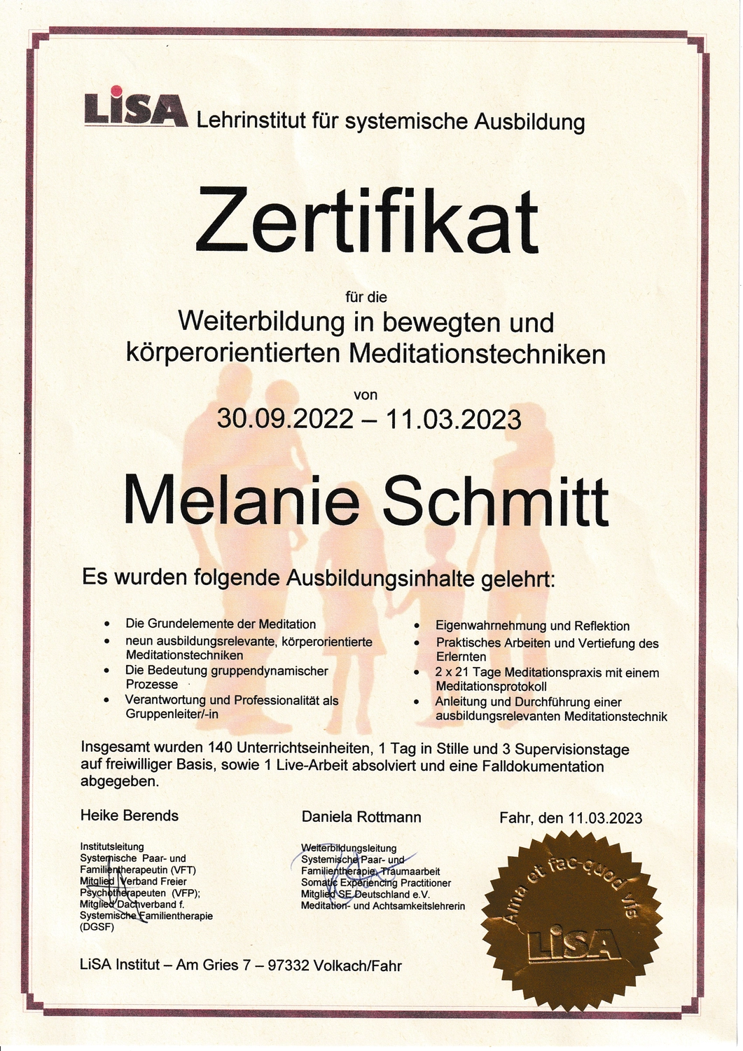 Praxisraumfuerdich - Melanie Schmitt, Coach - Zertifikat